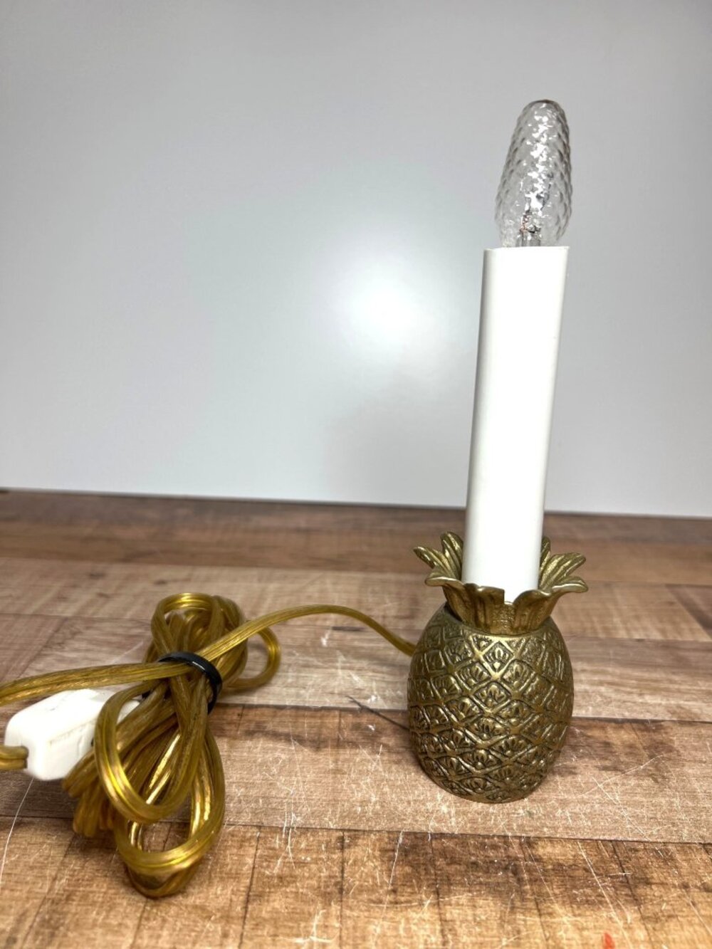Vintage 1970's Brass Pineapple Candlestick Table Night Light Electric Corded